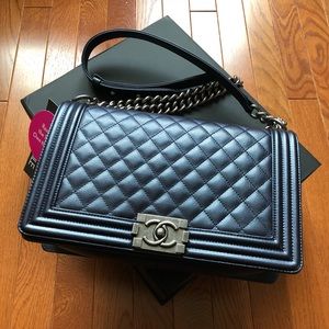 Authentic Chanel boy medium navy blue 2017